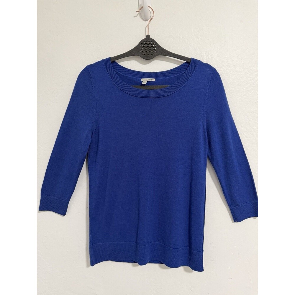 Halogen 100% Merino Wool Sweater Womens Medium Blue 3/4 Sleeve Lightweight